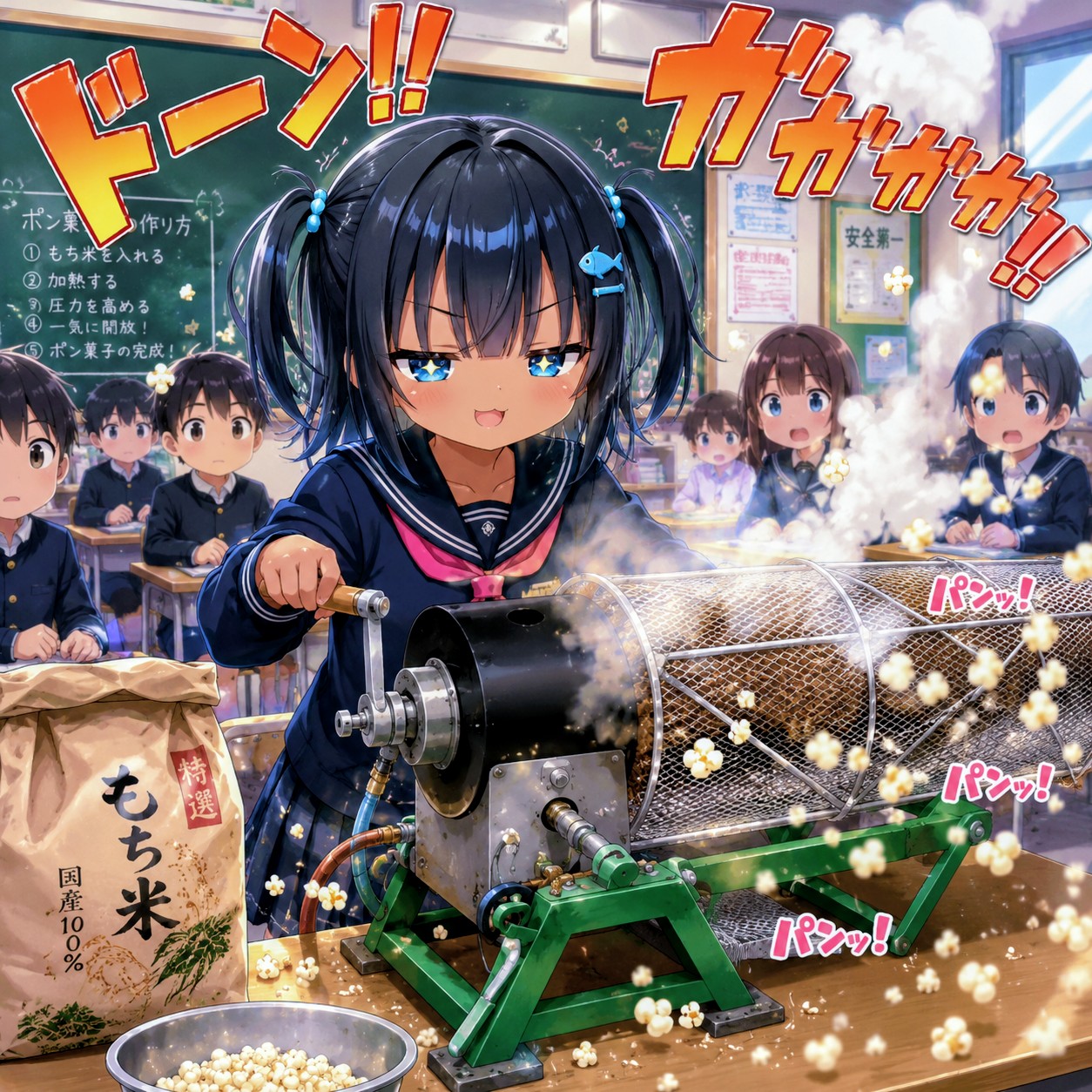ポン菓子を作るこなつちゃん