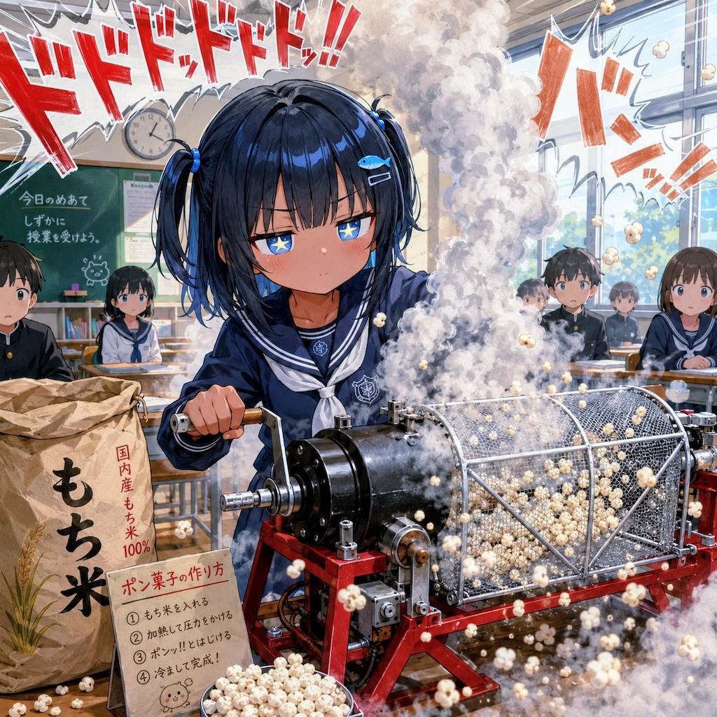 ポン菓子を作るこなつちゃん