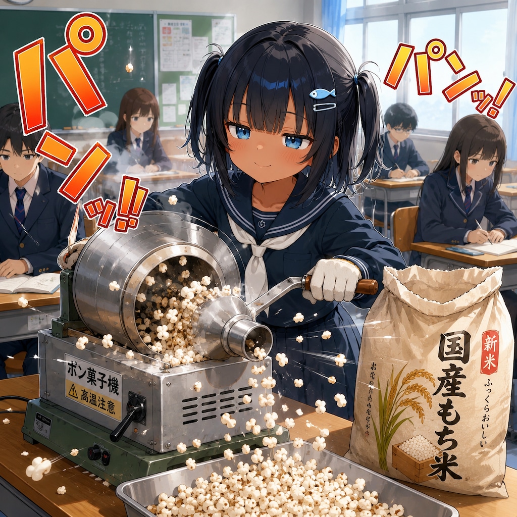ポン菓子を作るこなつちゃん