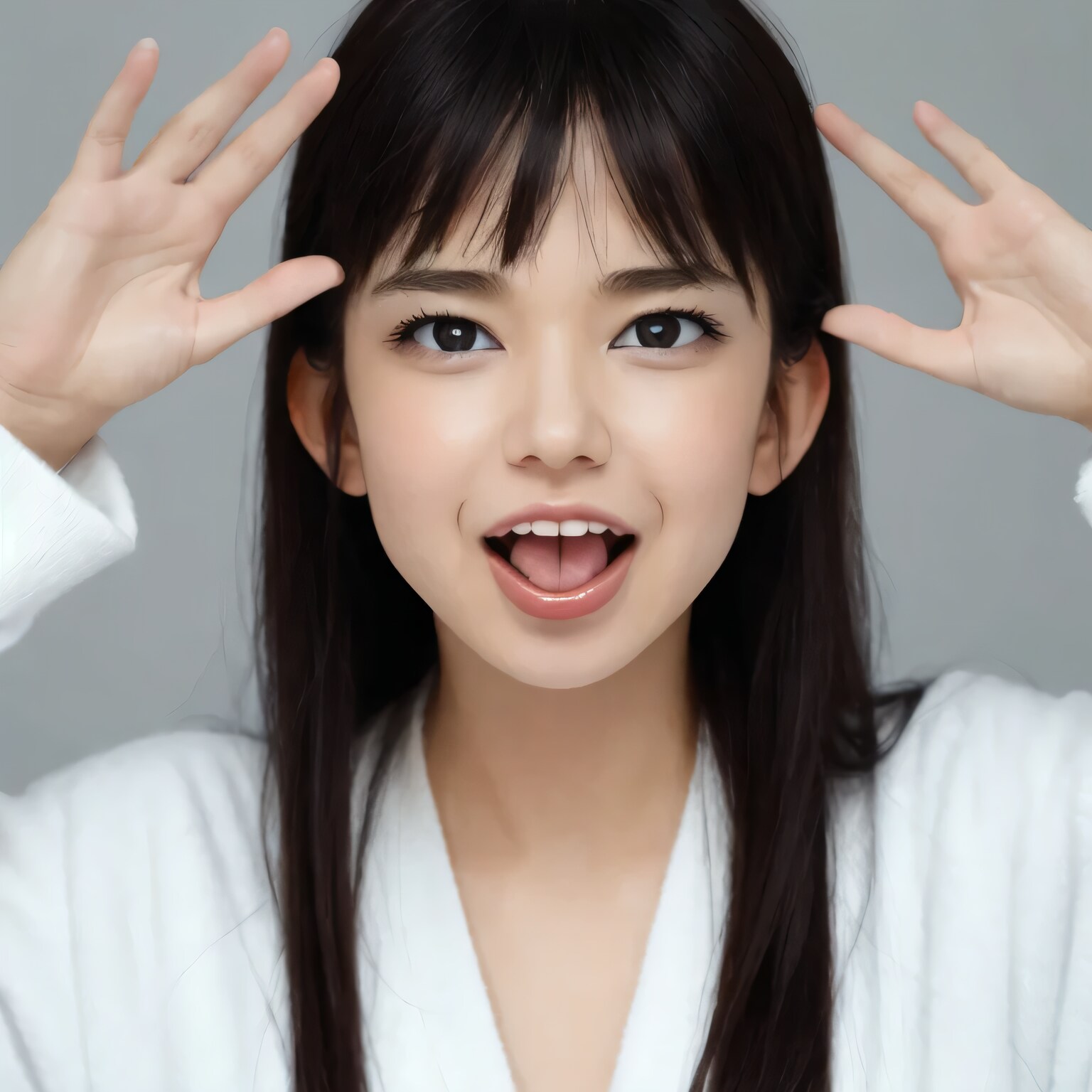 黒髪ロングの舌出し美女３５ | の人気AIイラスト・グラビア