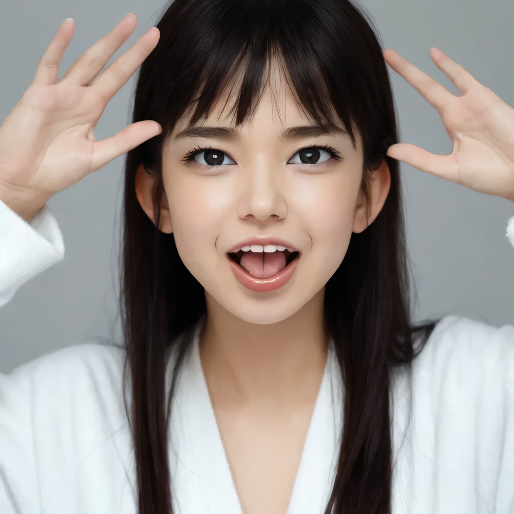 黒髪ロングの舌出し美女３５