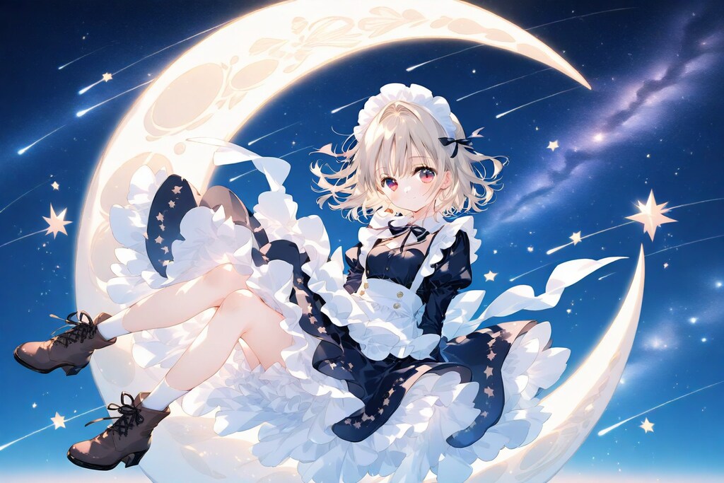 月に座る日向ちゃん