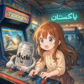 パキスタンのゲーセンで鉄拳をする小さな女の子 2枚目