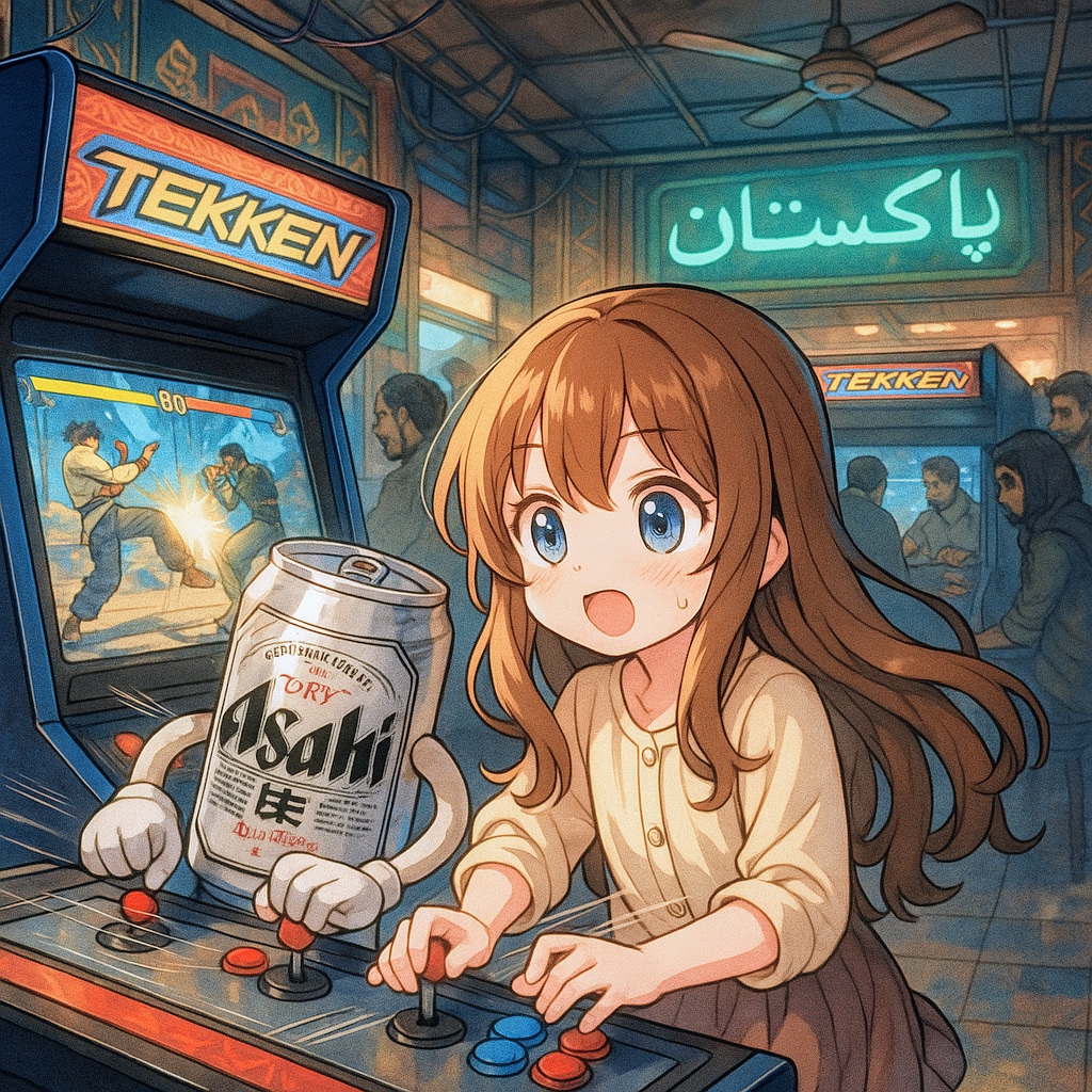 パキスタンのゲーセンで鉄拳をする小さな女の子