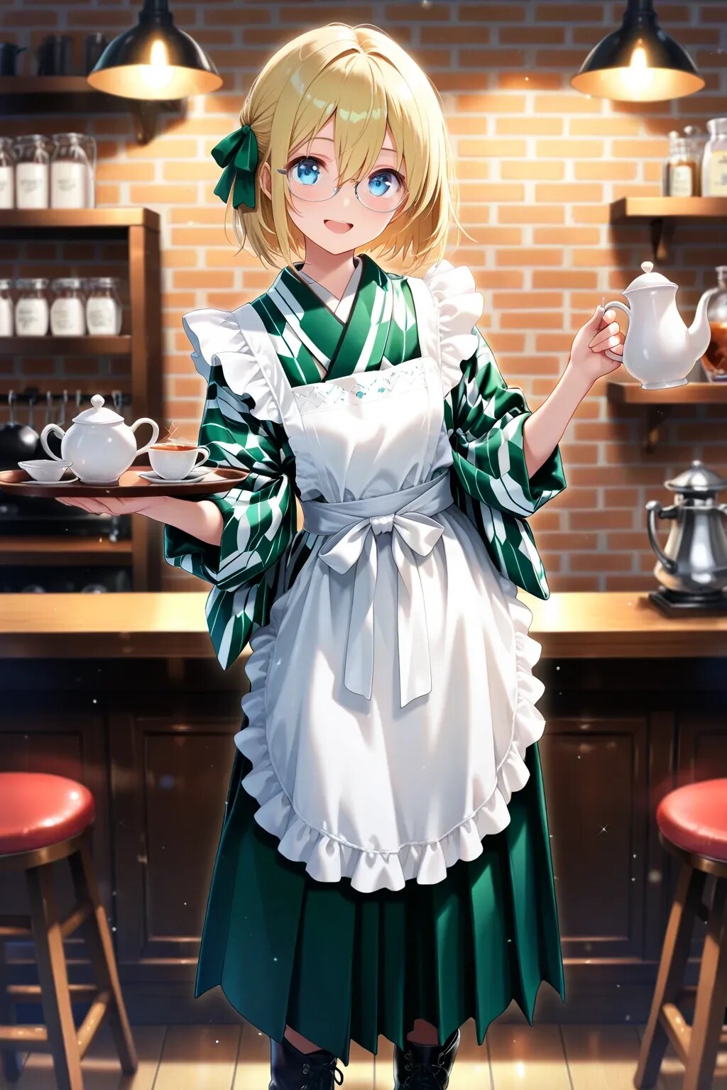 竹林に緑の矢絣