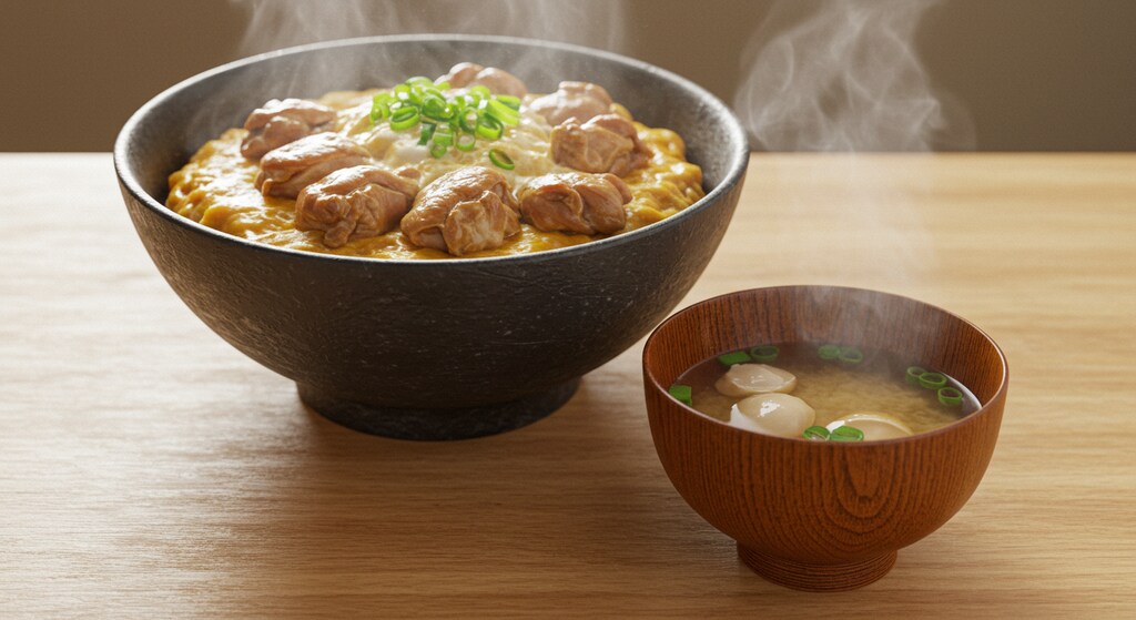 摩訶不思議食堂の親子丼と味噌汁のセット