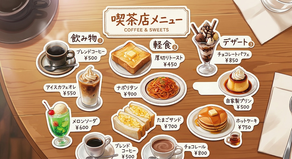 喫茶店のメニュー