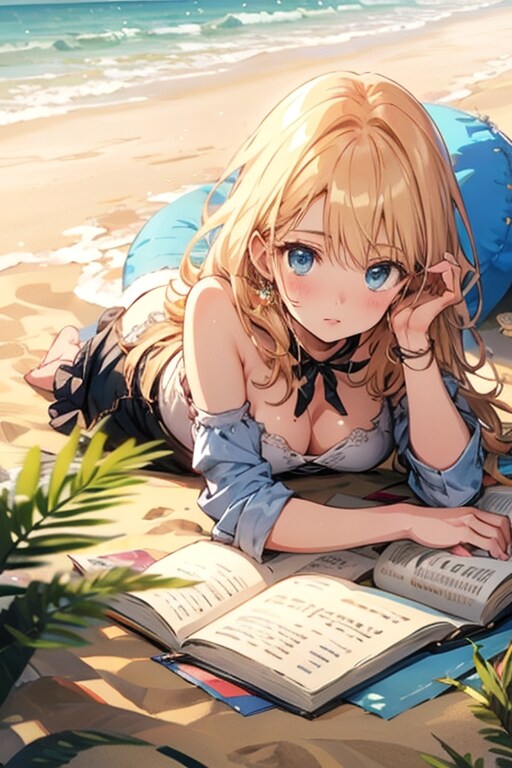 浜辺で読書 | の人気AIイラスト・グラビア