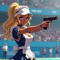 オリンピックの精密射撃に参加する金髪少女 4枚目