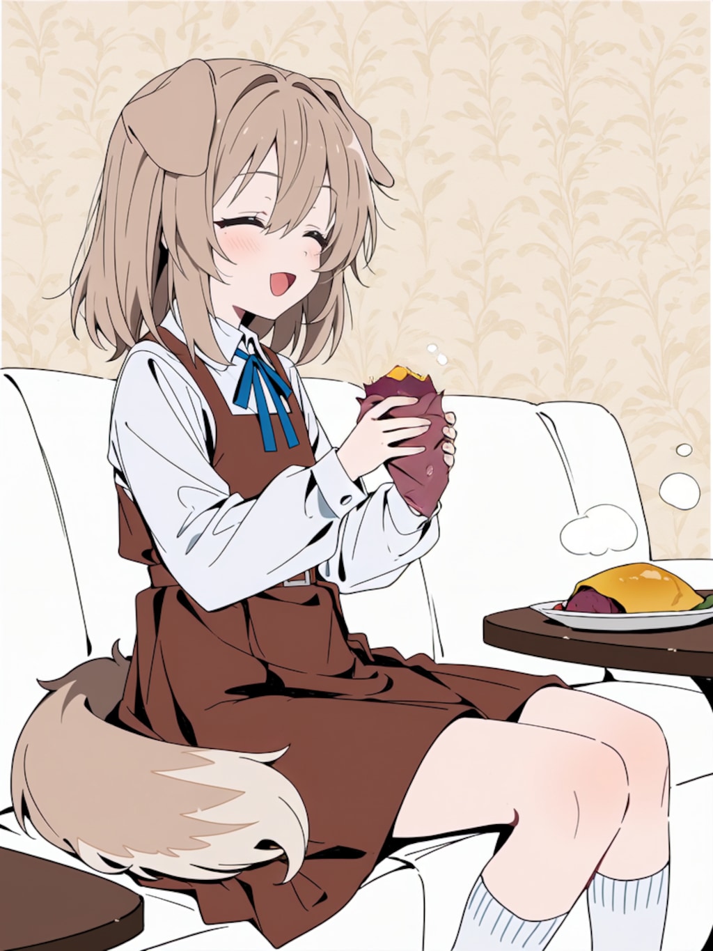 焼き芋を食べる２【パラパライラスト】