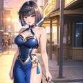 青いドレスのスタイリッシュ美女 3枚目
