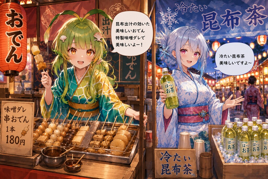 コブネちゃんと雪女さんのお祭り屋台