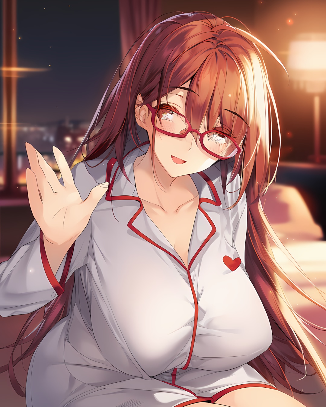 👓おやすみ前に…ハート柄サテン×メガネのレア姿❤️🌙 | の人気AIイラスト・グラビア