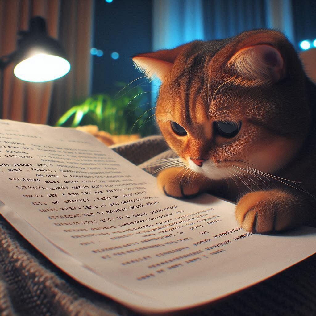 企画書を読む猫