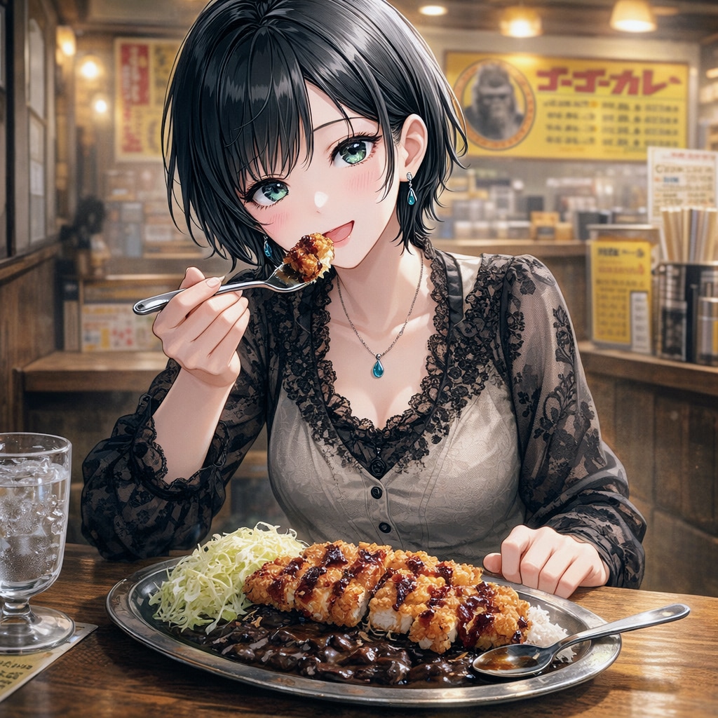 金沢カレーを食べる藍音ちゃん | の人気AIイラスト・グラビア