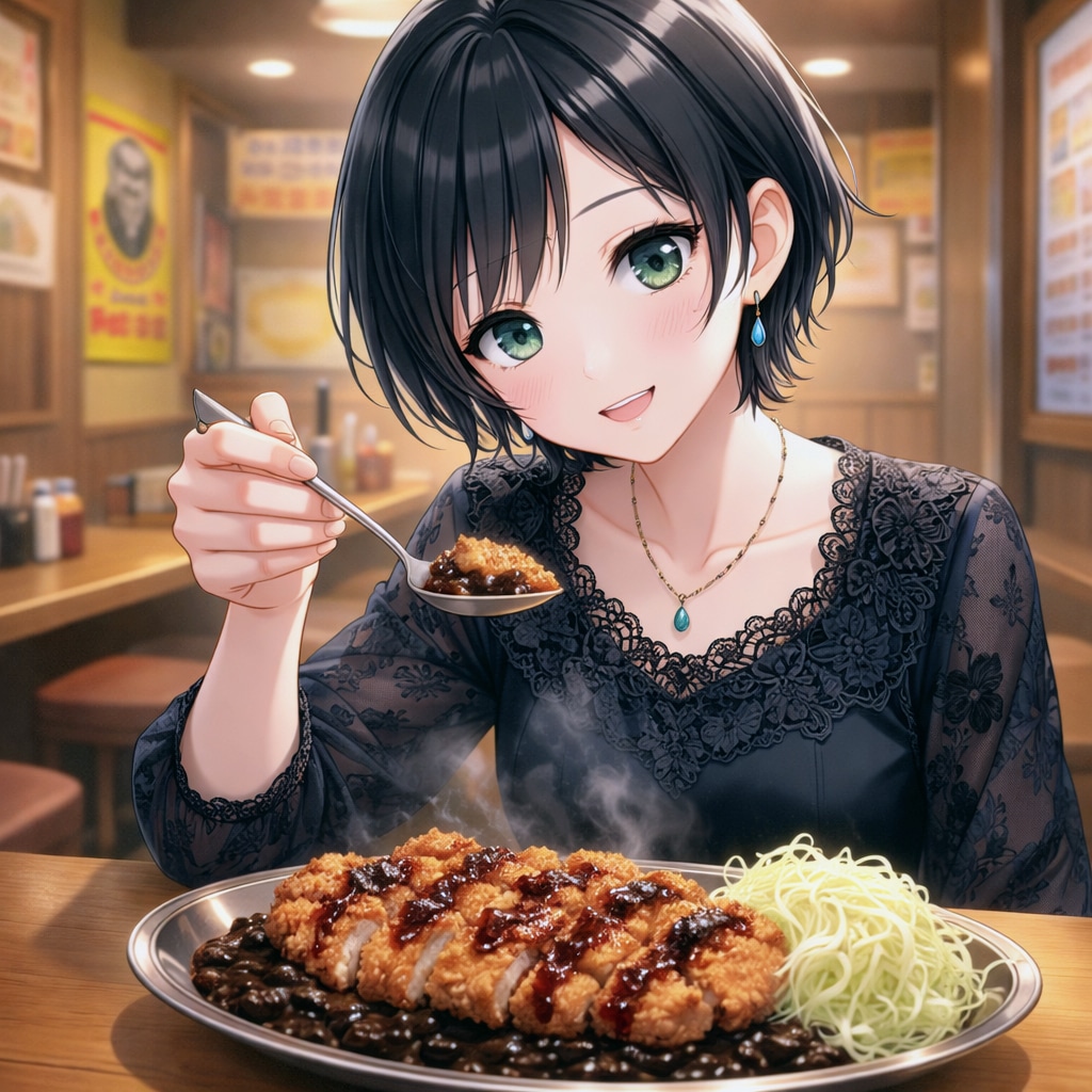 金沢カレーを食べる藍音ちゃん