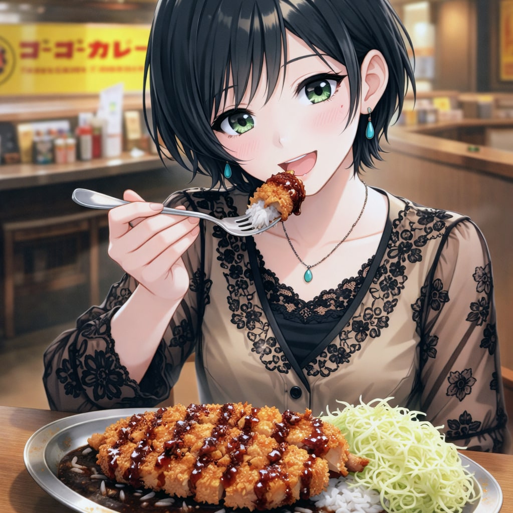 金沢カレーを食べる藍音ちゃん