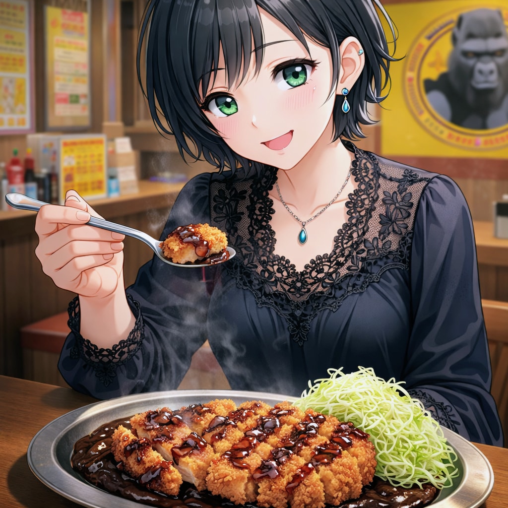 金沢カレーを食べる藍音ちゃん