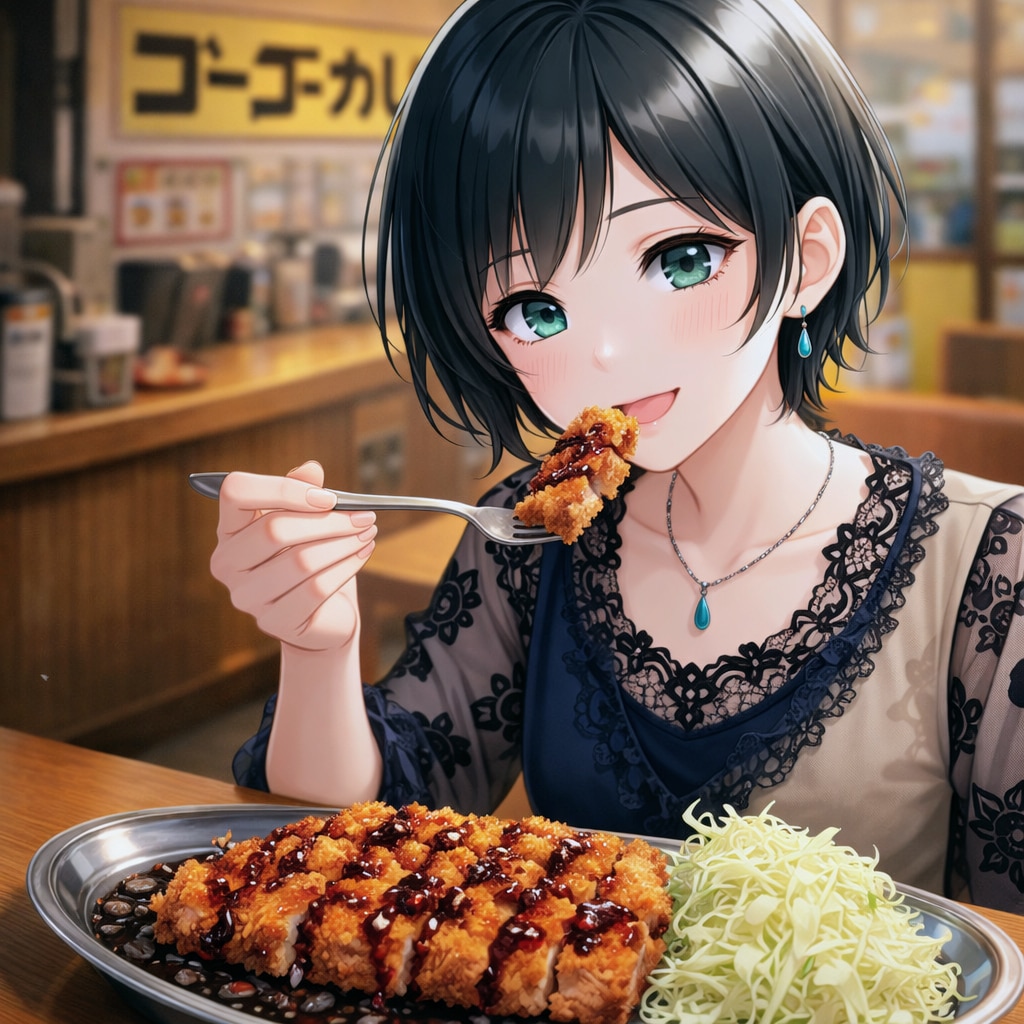 金沢カレーを食べる藍音ちゃん