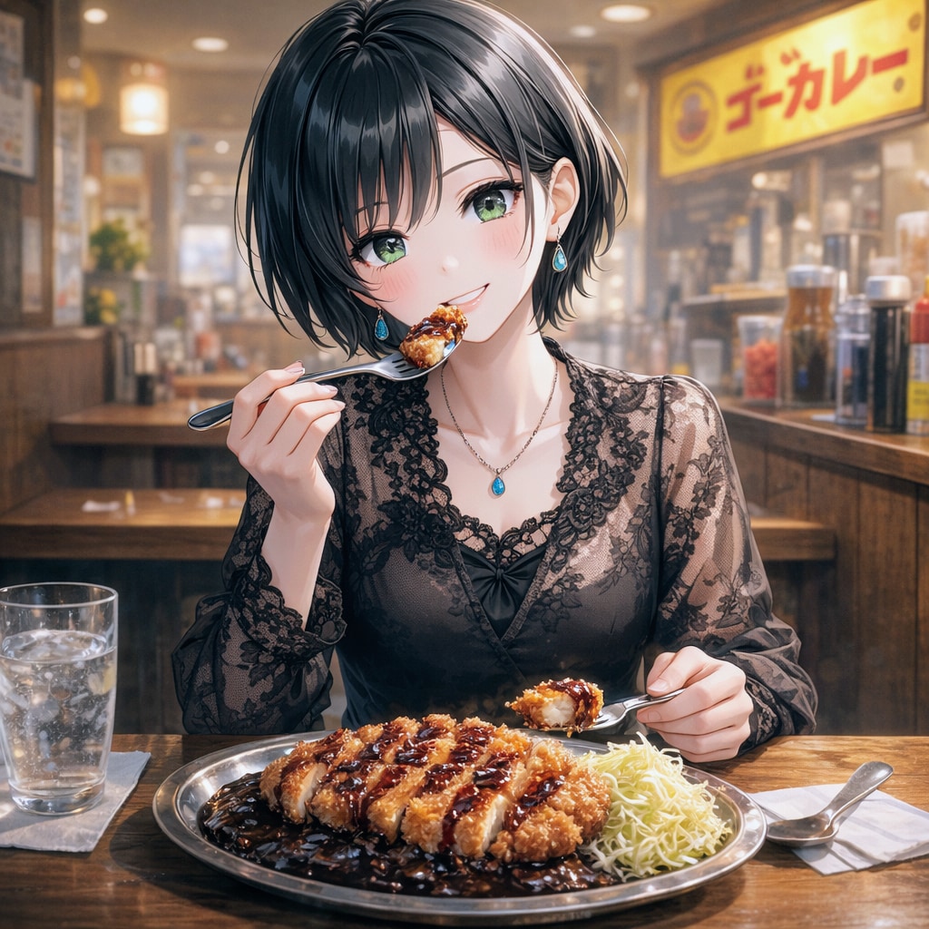 金沢カレーを食べる藍音ちゃん