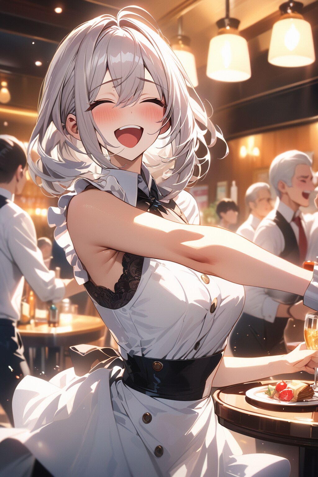 笑って踊るウェイトレス