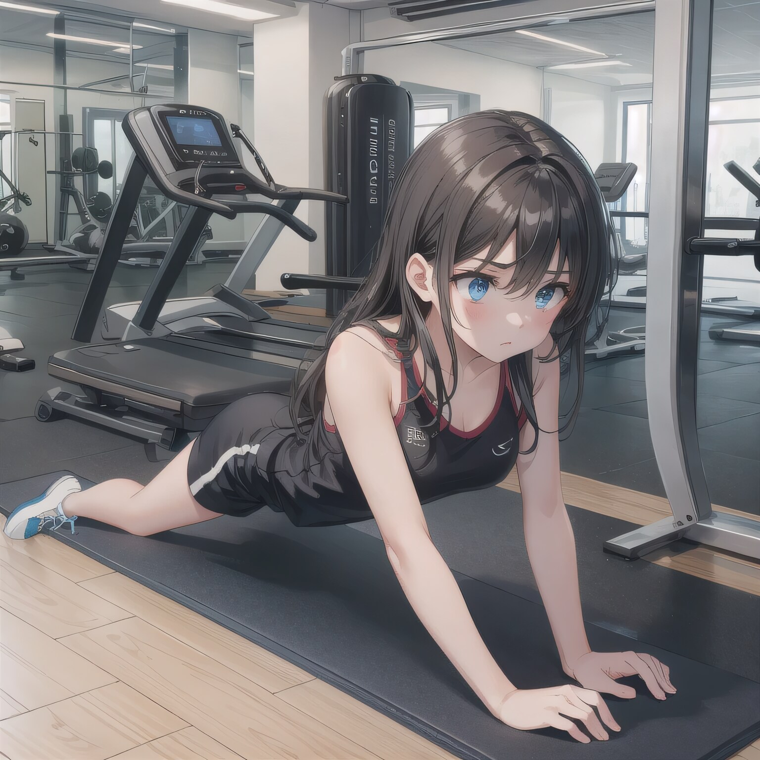 黒髪ロングで筋トレの少女８ | の人気AIイラスト・グラビア