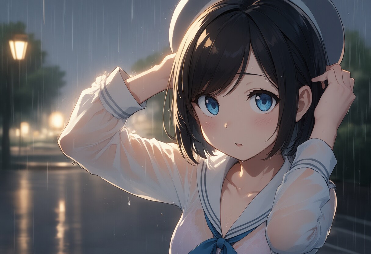 雨に降られた美少女ーー