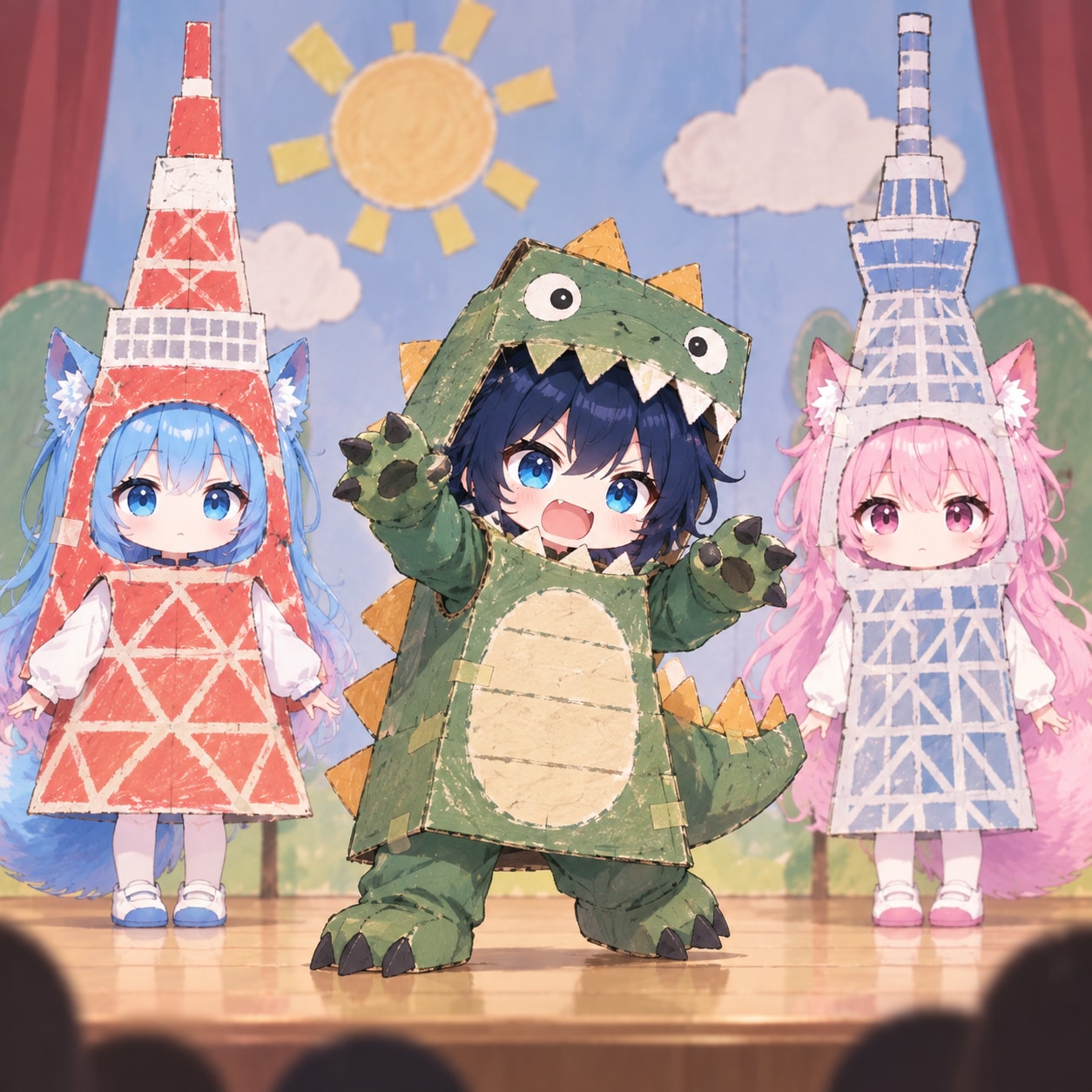 タワー役を希望する、双子キツネ。 | の人気AIイラスト・グラビア