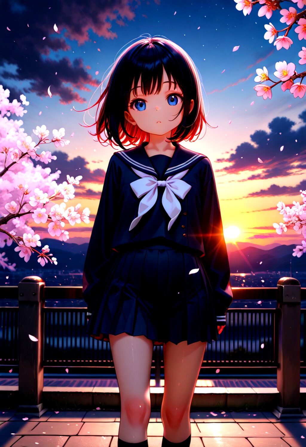 夕陽と桜