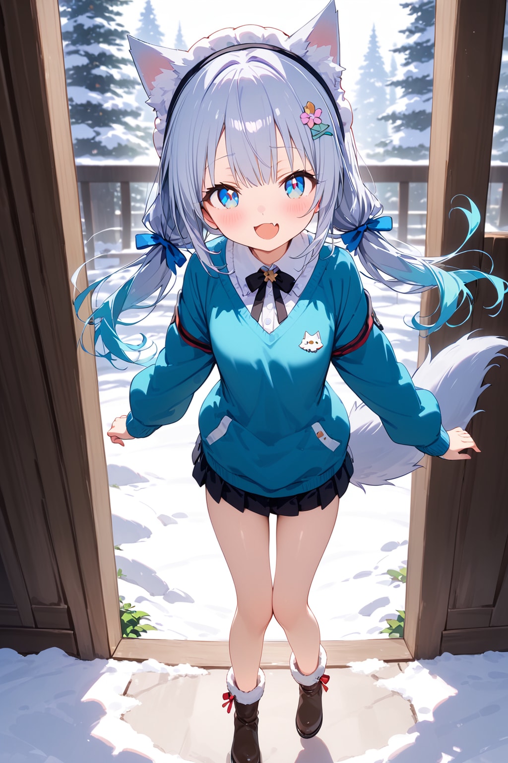 雪ではしゃぐイヌミミちゃん | の人気AIイラスト・グラビア