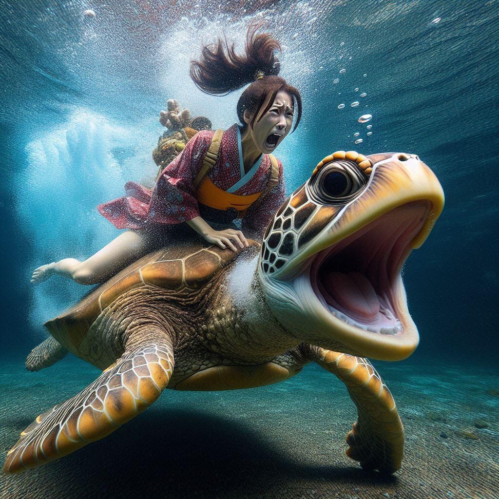 助けた亀に連れられて