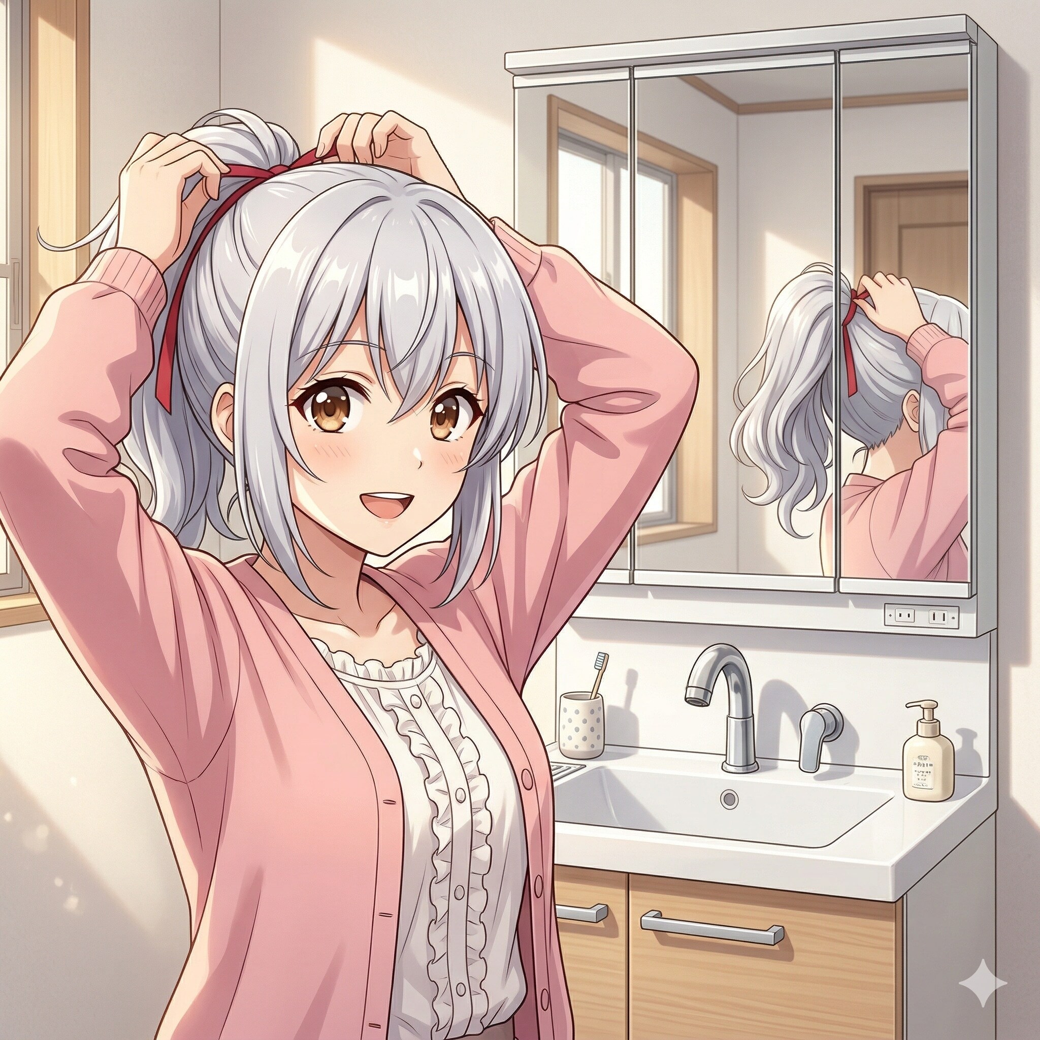 エル「おはよーっ。すぐ結えるから待ってて」 | の人気AIイラスト・グラビア