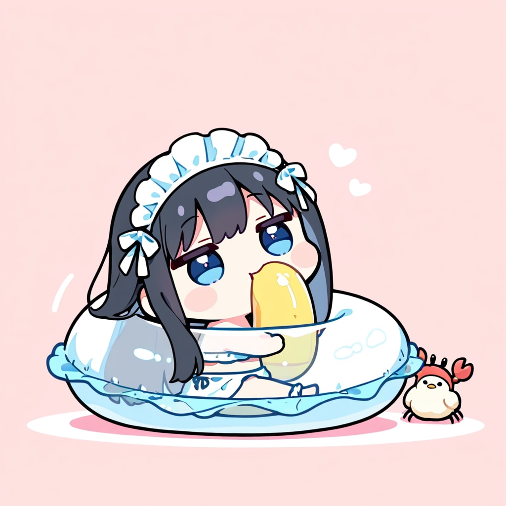 うきわをふくらませたいちび姫
