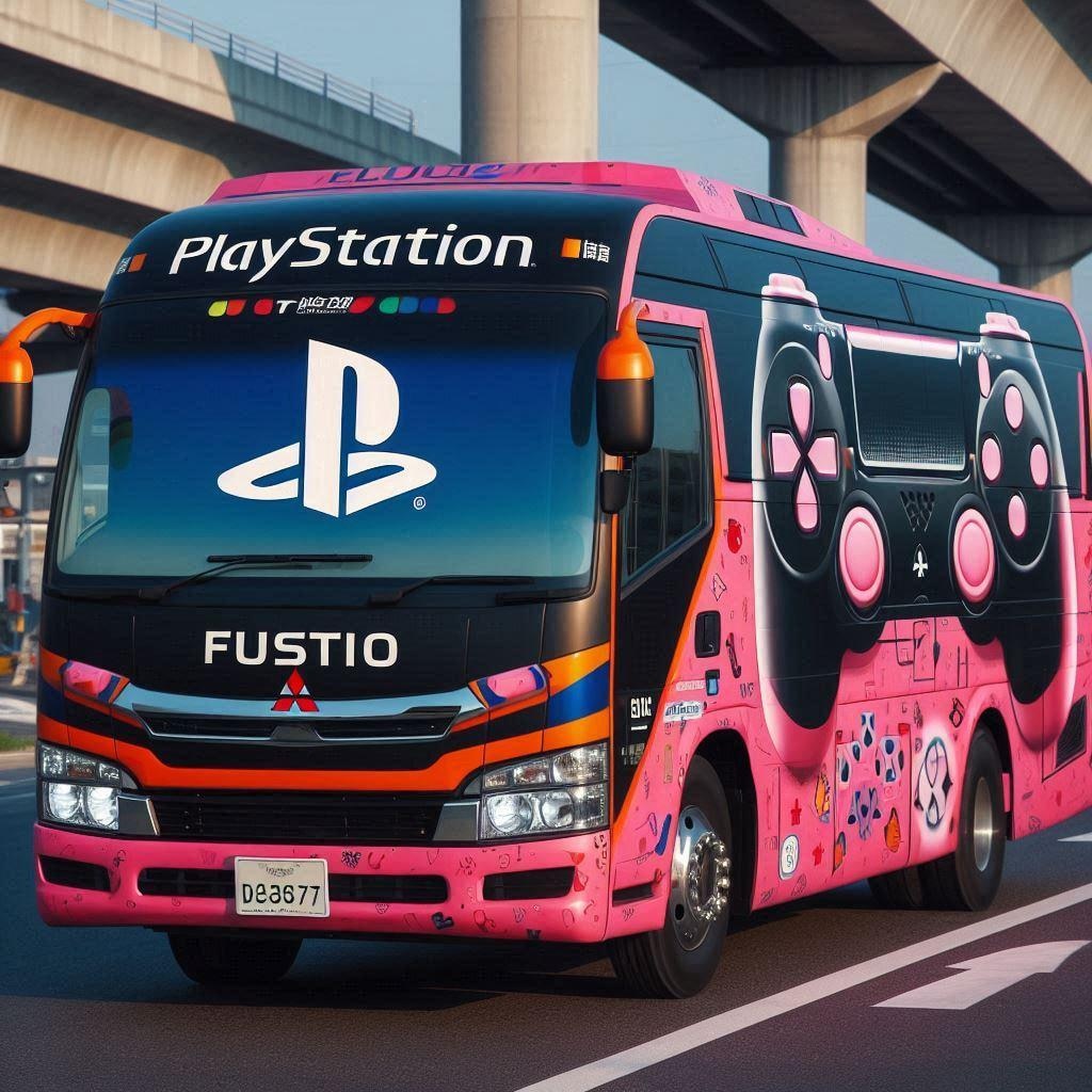 プレイステーション柄の高速バス