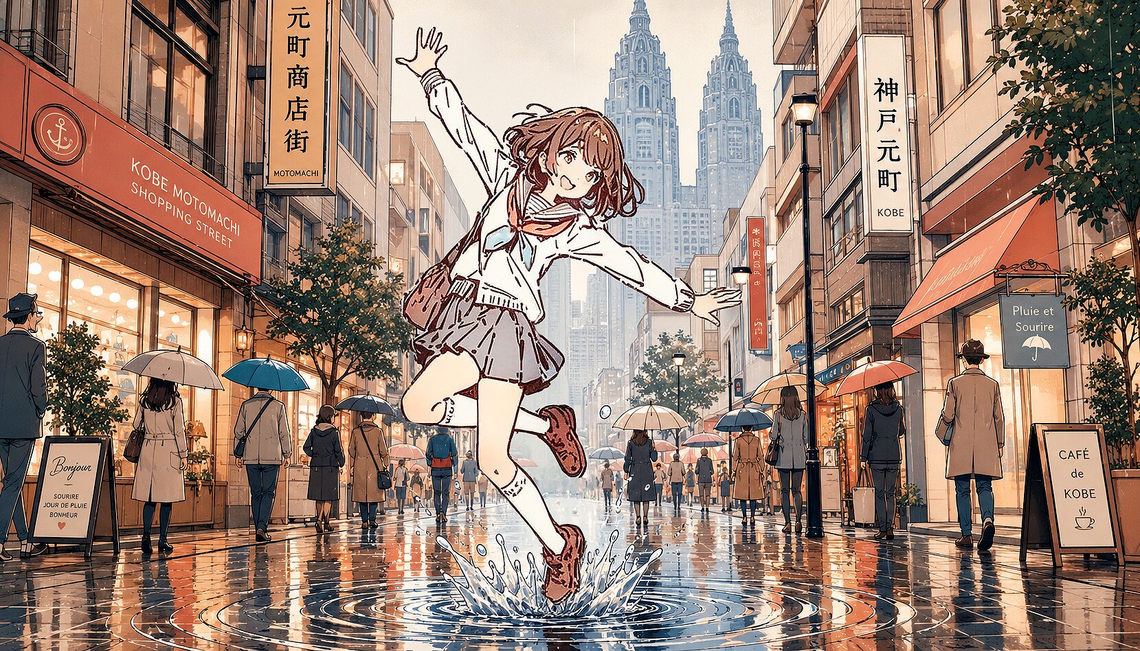 街と水たまり、少女272 | の人気AIイラスト・グラビア