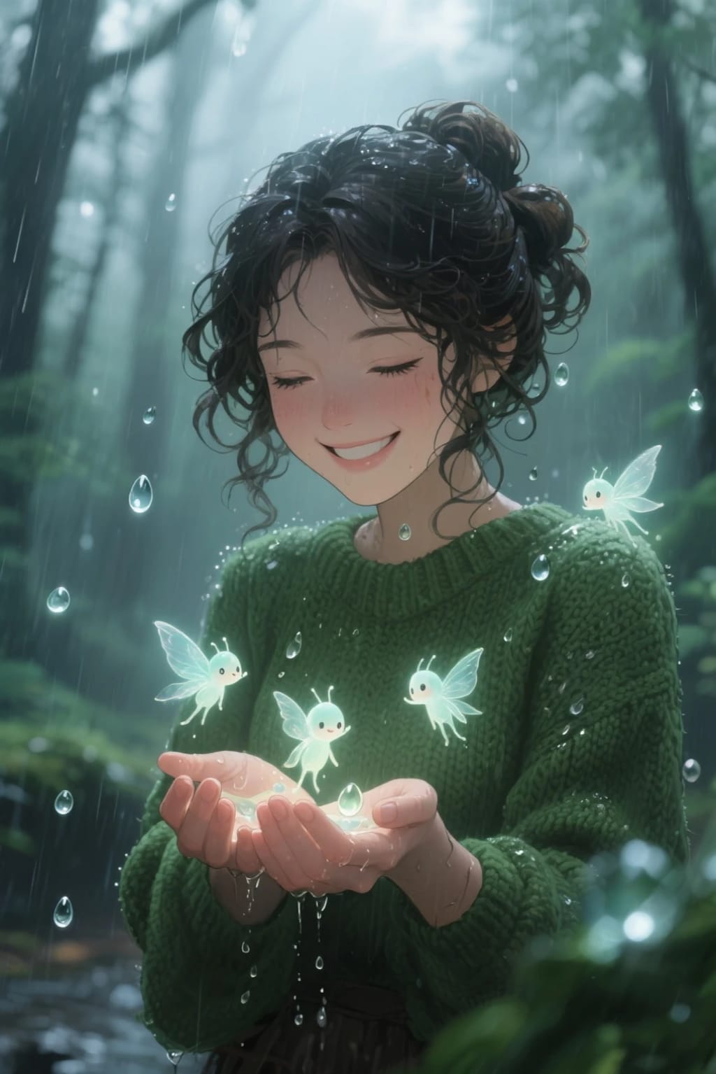 手のひらで生まれる雨の精霊
