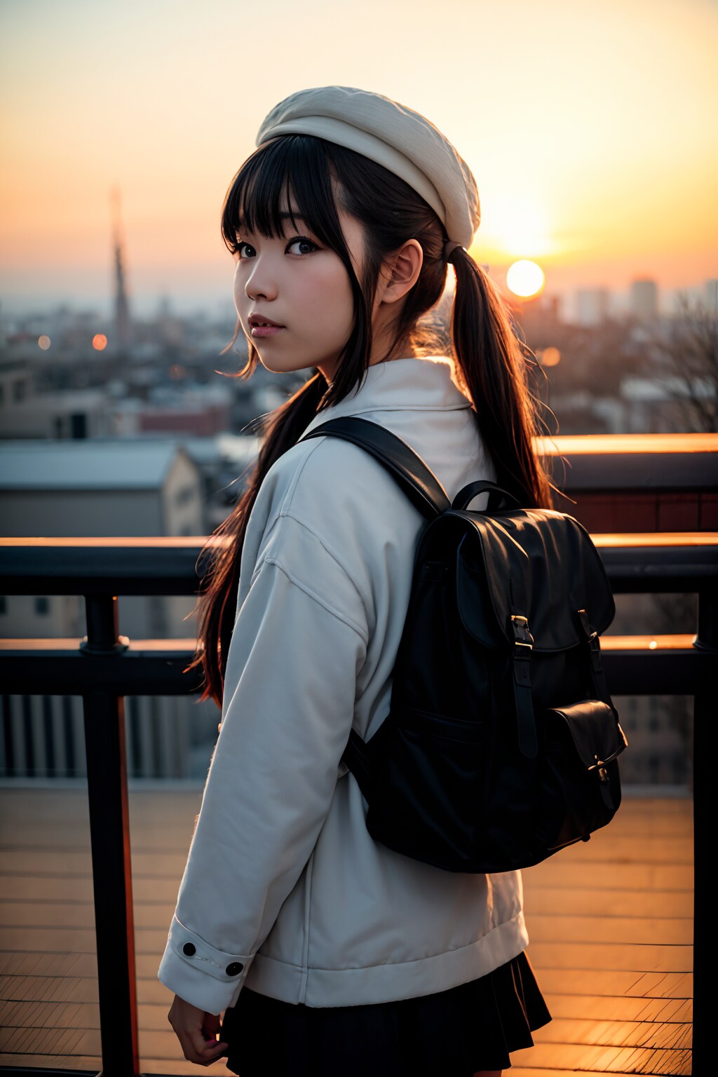 放課後ベレー帽ツインテール女子