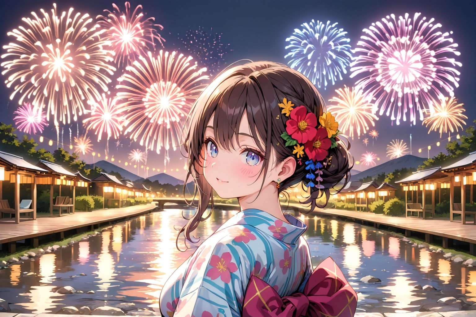 川辺の花火