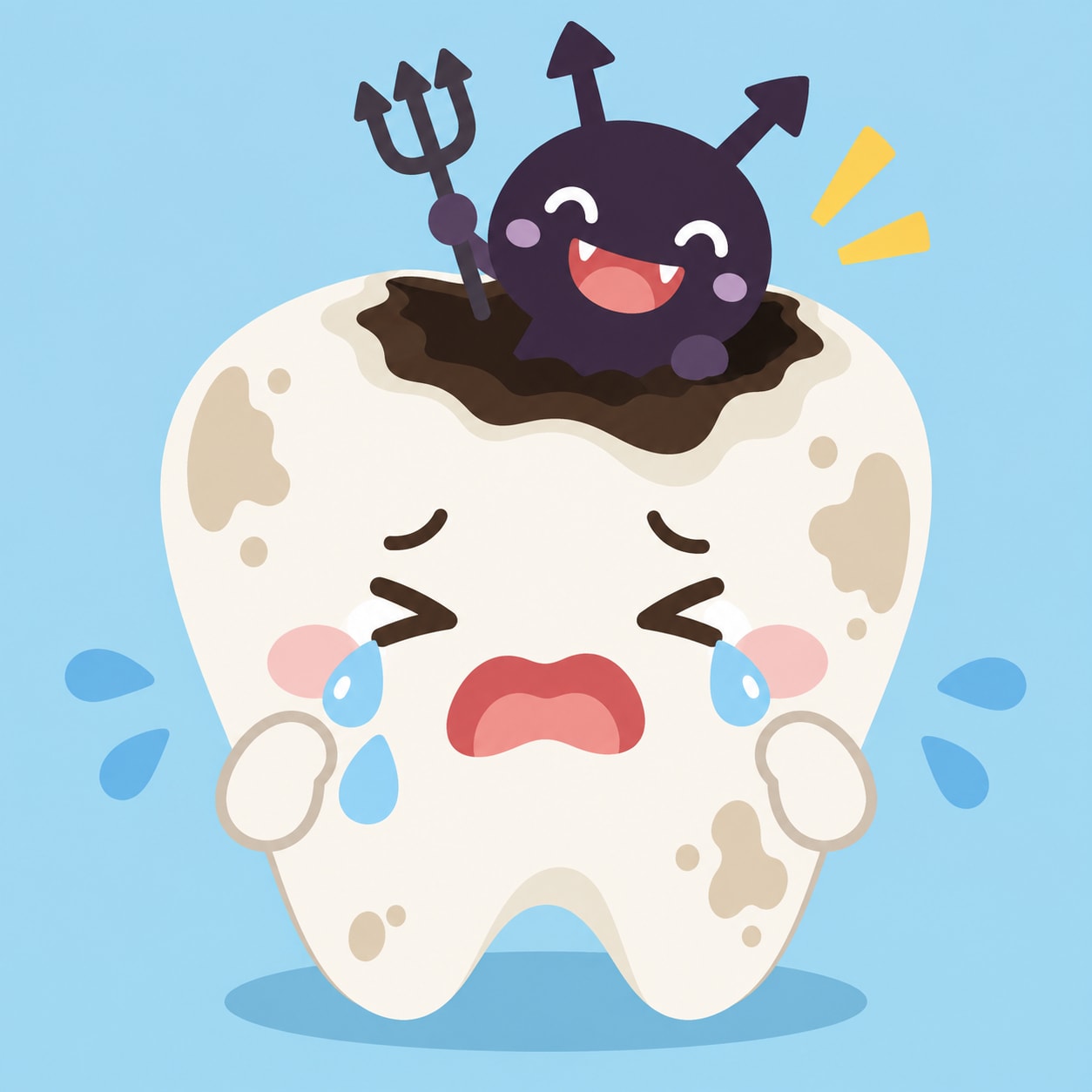 泣いてる歯と穴から顔を出すむしばのばいきん | の人気AIイラスト・グラビア