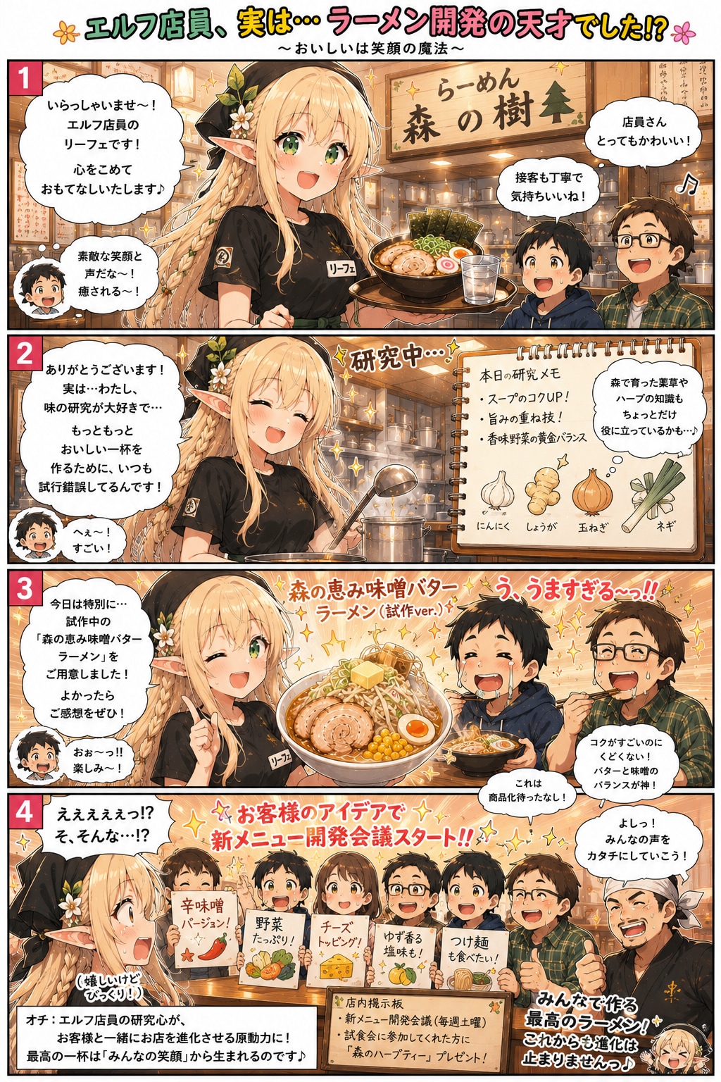 ラーメ屋で働くエルフの女の子