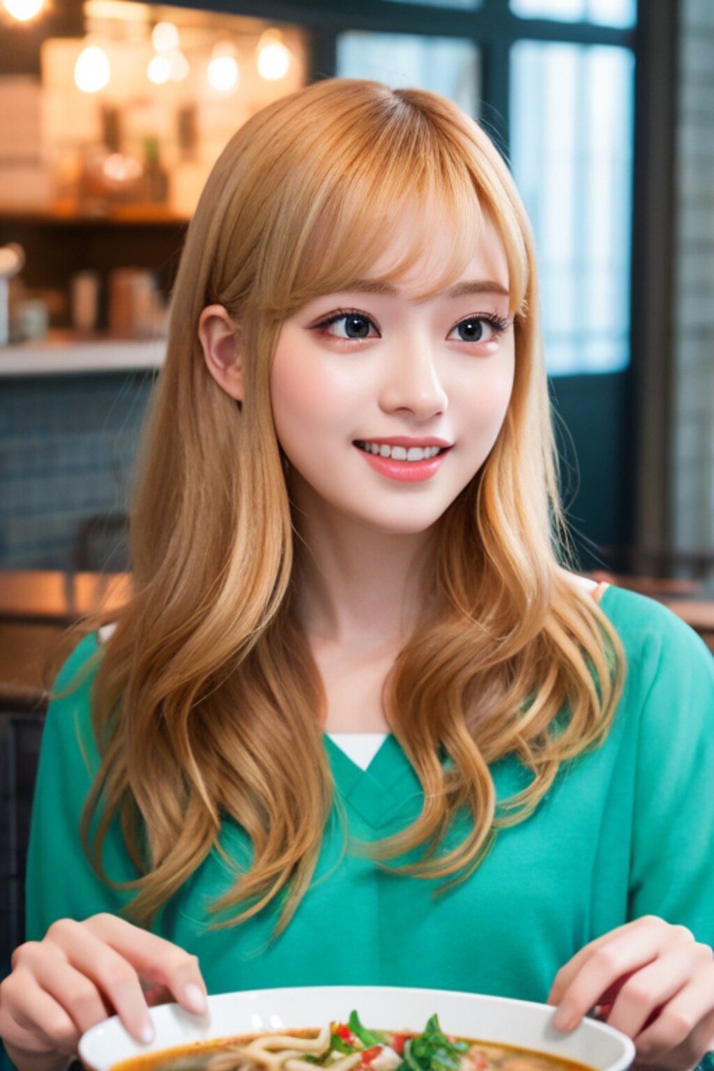 カレーうどんを食する金色の髪の少女