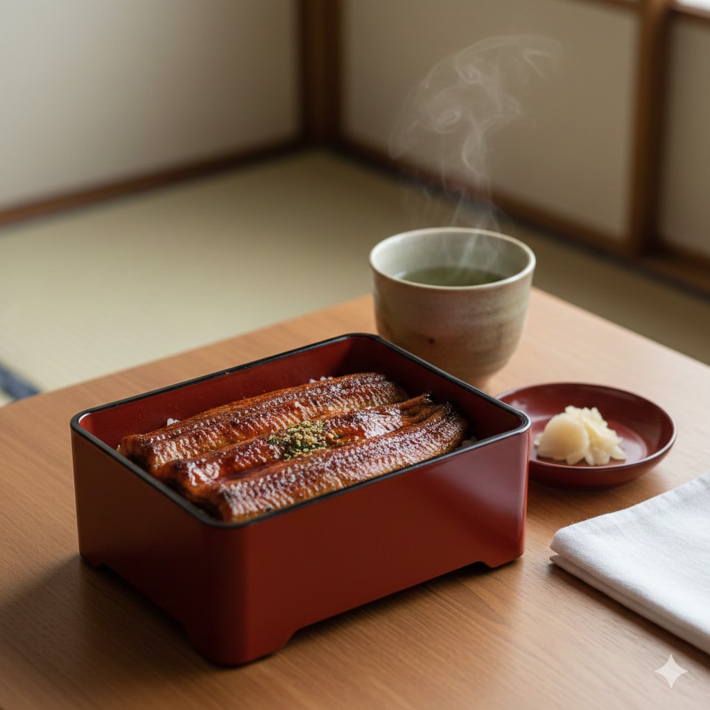 【晩飯】鰻重、緑茶