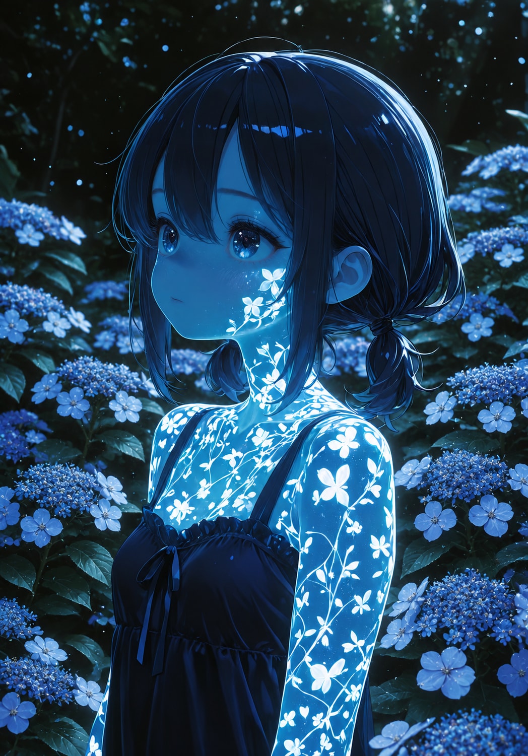 花影とガクアジサイ
