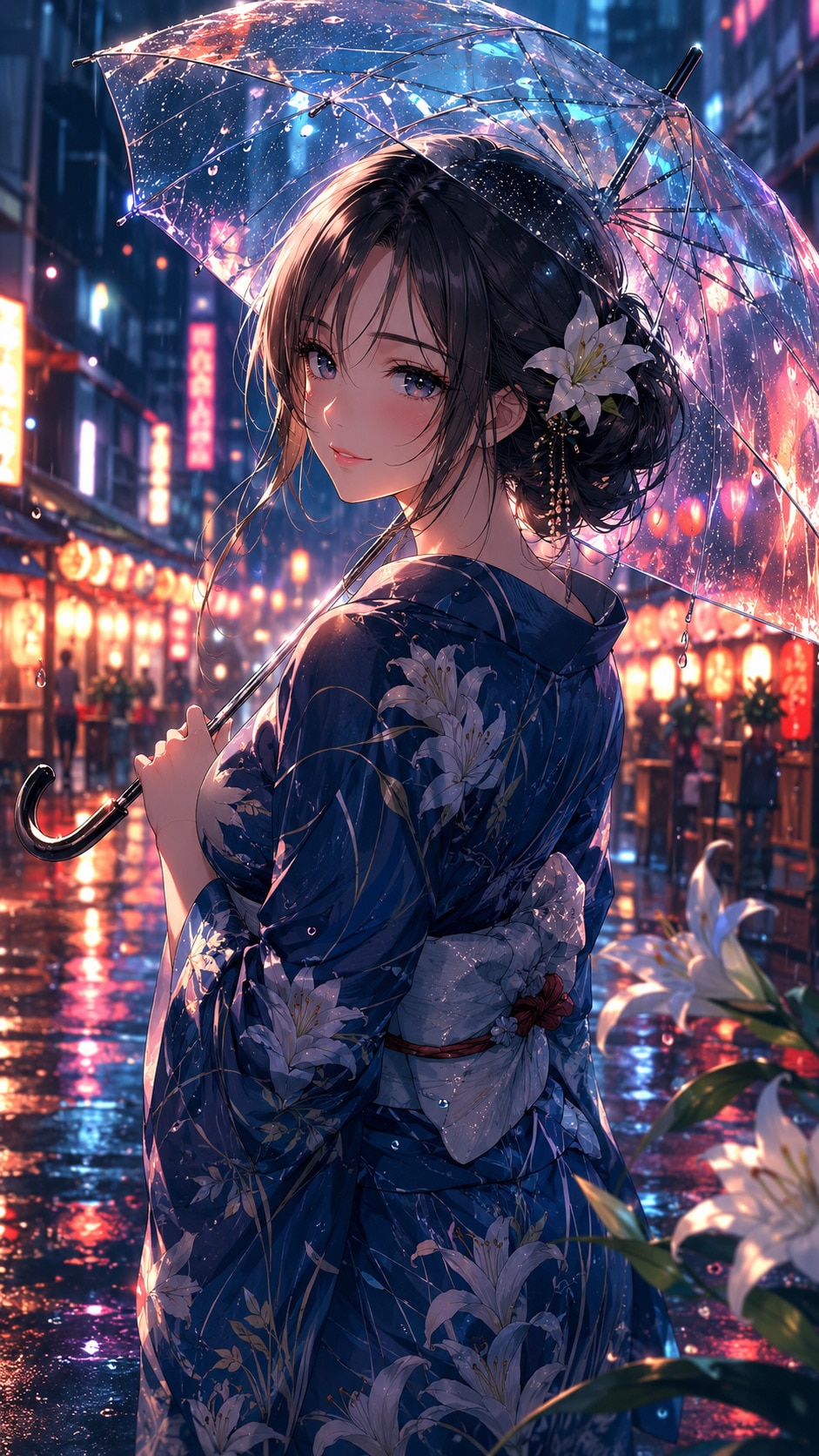 雨夜に咲く、白百合の浴衣