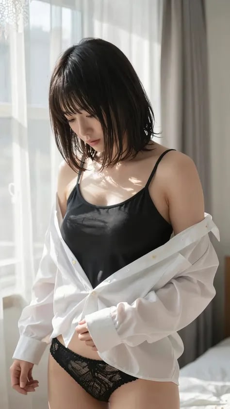黒下着と白ブラウス
