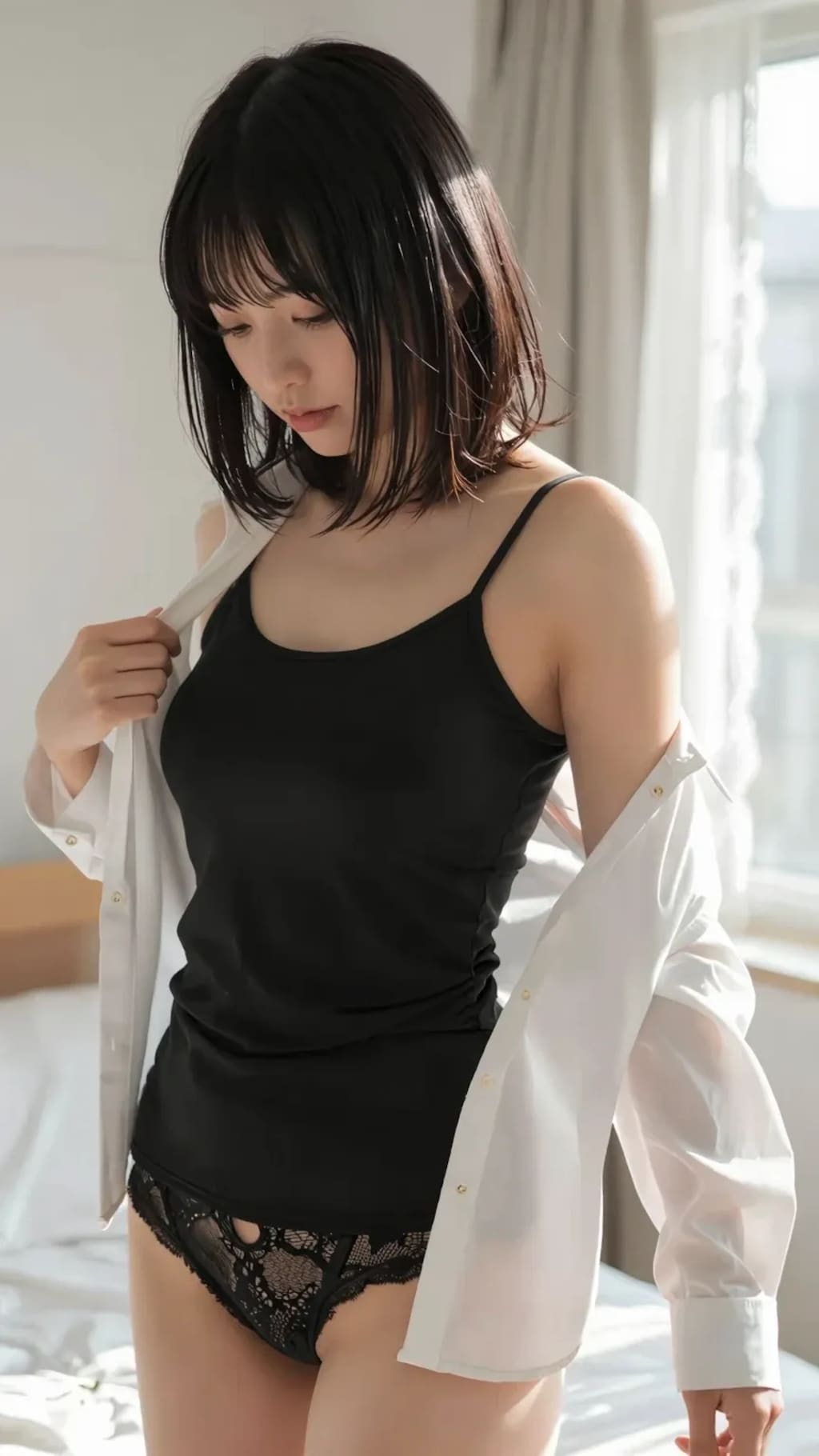 黒下着と白ブラウス