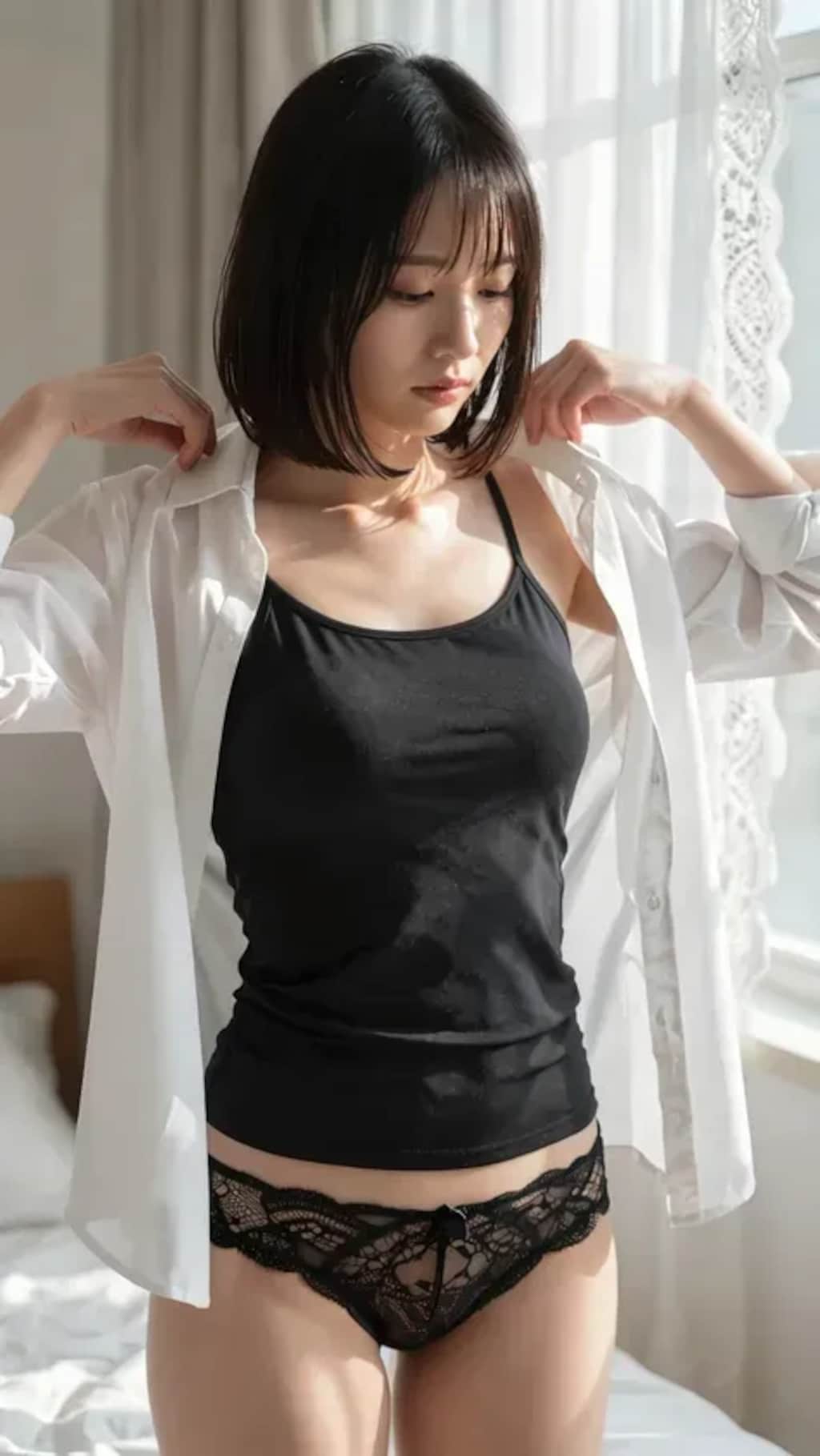 黒下着と白ブラウス