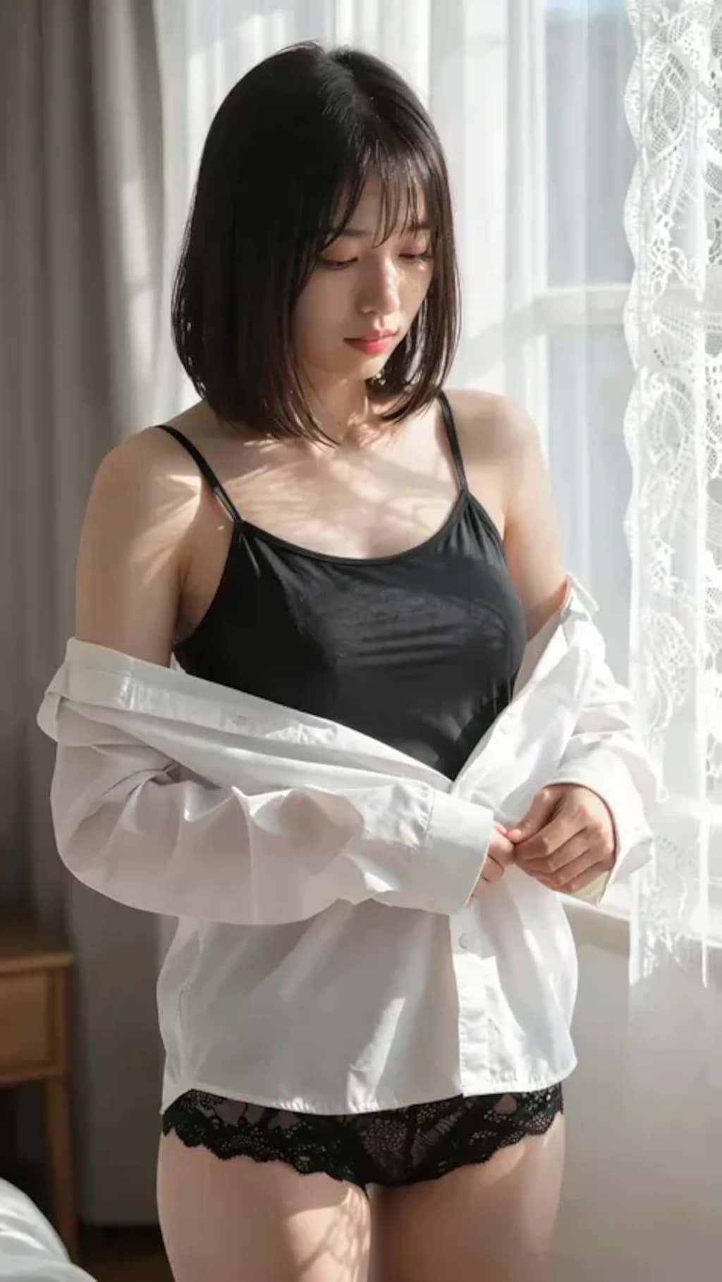 黒下着と白ブラウス