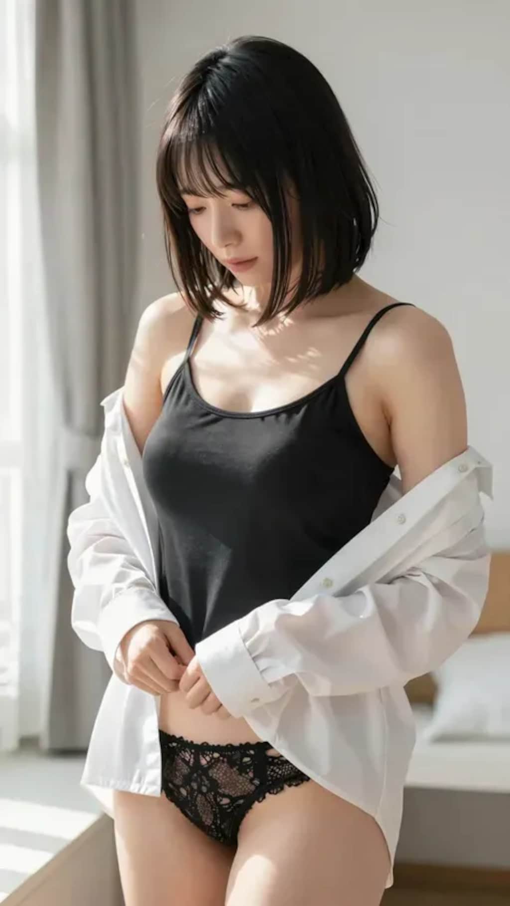 黒下着と白ブラウス