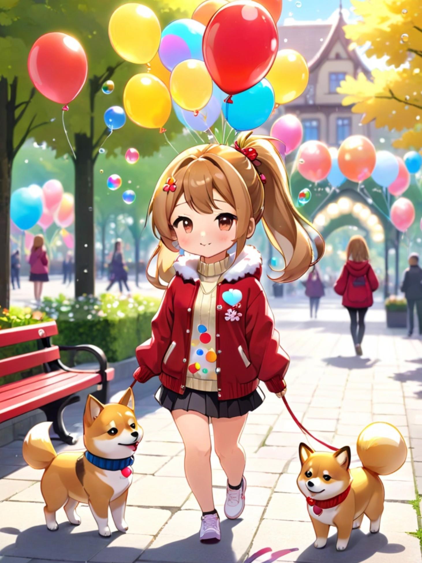 犬を散歩する茶髪ちゃん